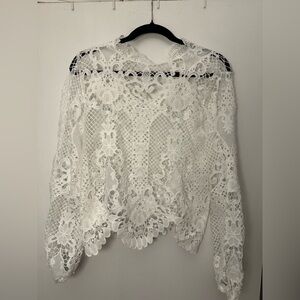 Coquette Romantic Jealous Tomato White Lace Long Sleeve Top – Size Large